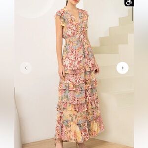 chinese dress ladies Tiered High-Low Ruffle Maxi Dress in Pink Pink / Small